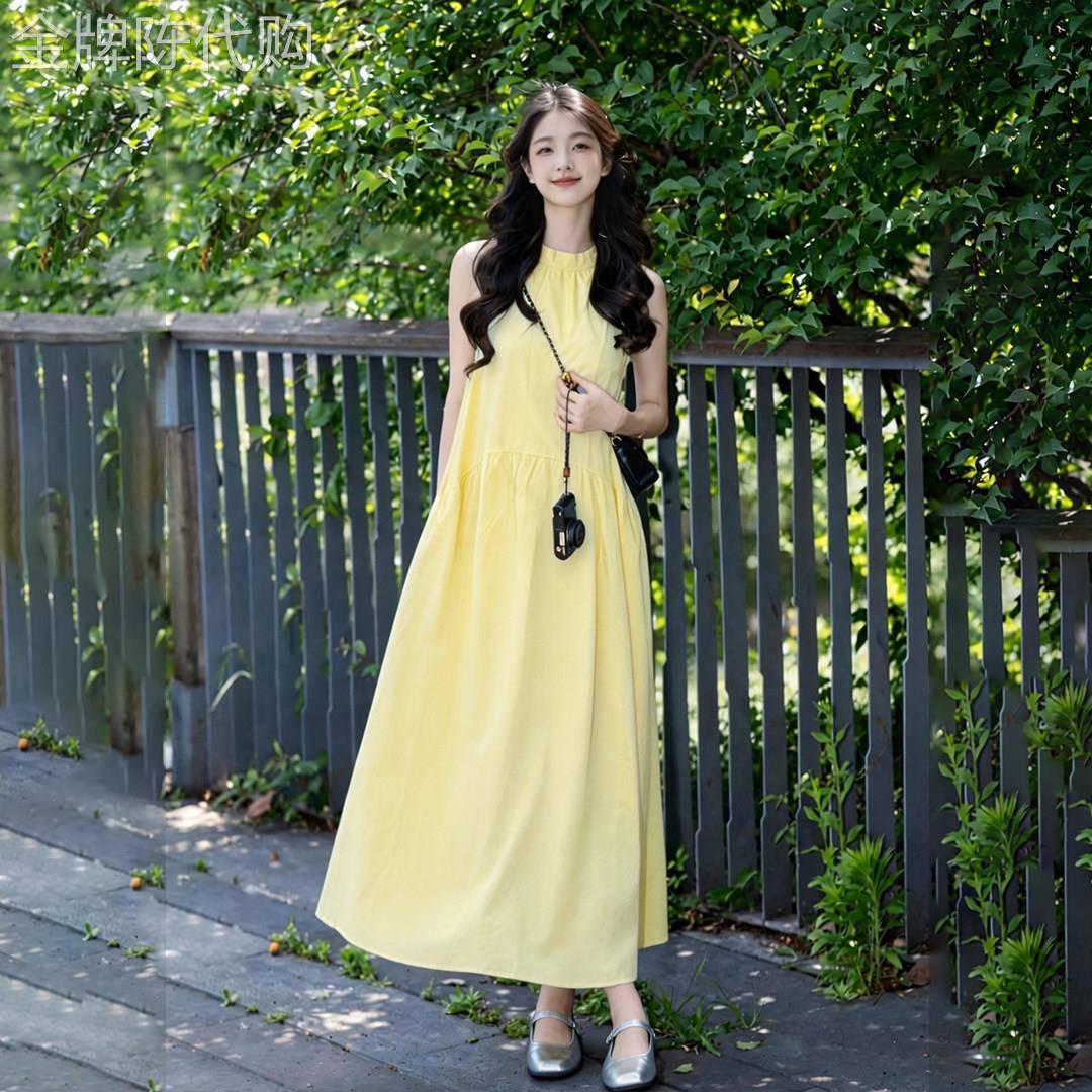 法式气质黄色背心洋装女2026夏季新款独特绝美巨好看无袖长裙子