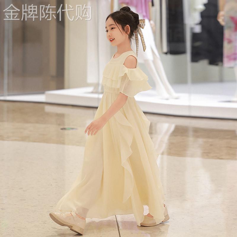 法国BADNUT女童连衣裙夏季2026新款儿童法式露肩中大童薄款雪纺裙