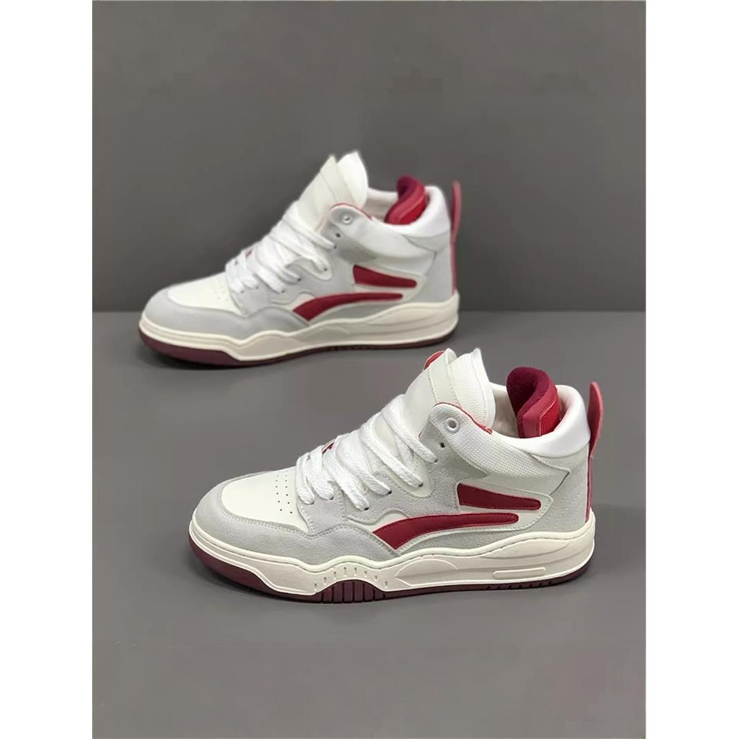 高帮男鞋秋季2025新款真皮中帮小白鞋防滑休闲鞋耐磨软底运动板鞋