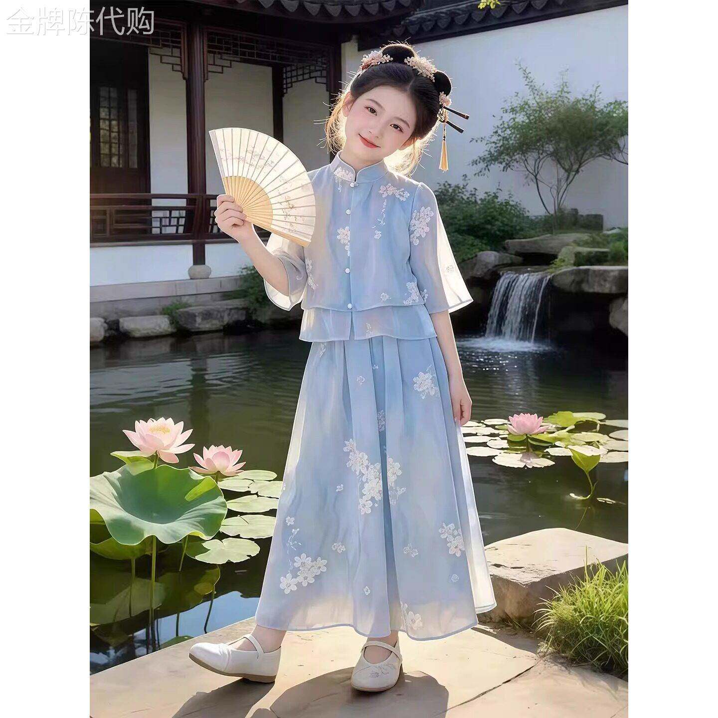 法国Uamtor新中式女童套装夏季2026新款洋气儿童汉服连衣裙国风潮