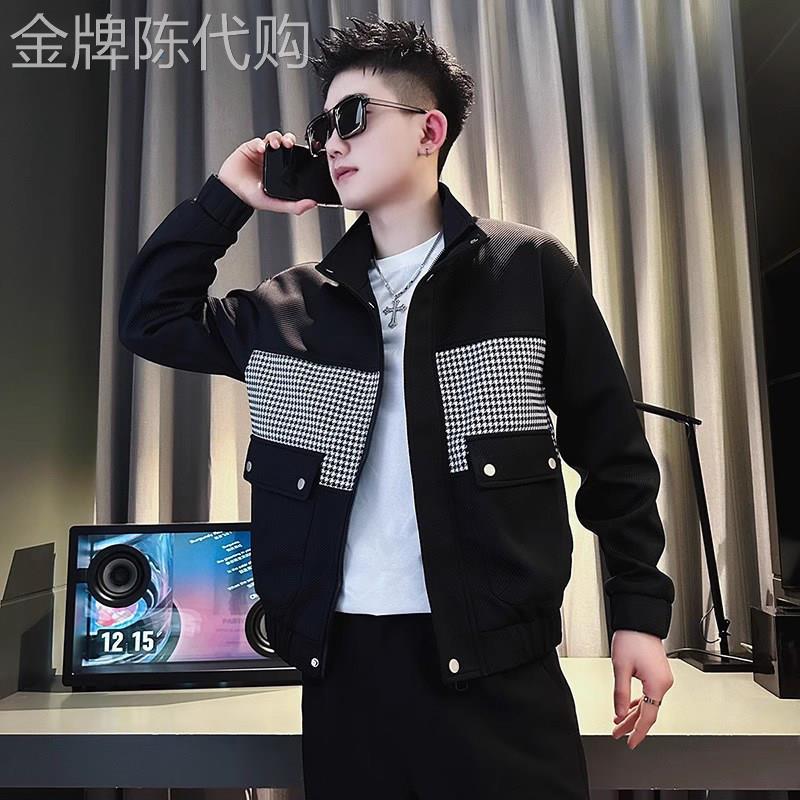 潮牌潮流设计感小众拼接休闲外套男韩版百搭新款时尚痞帅立领夹克