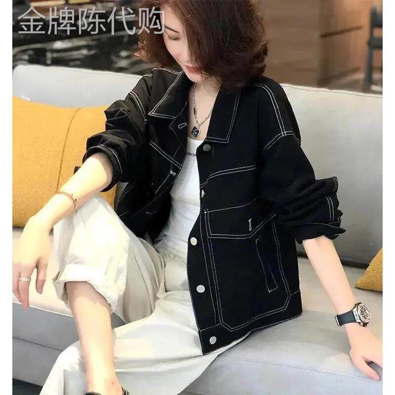 欧货牛仔外套女2025新款春秋黑色短款时尚韩版宽松小个子夹克上衣