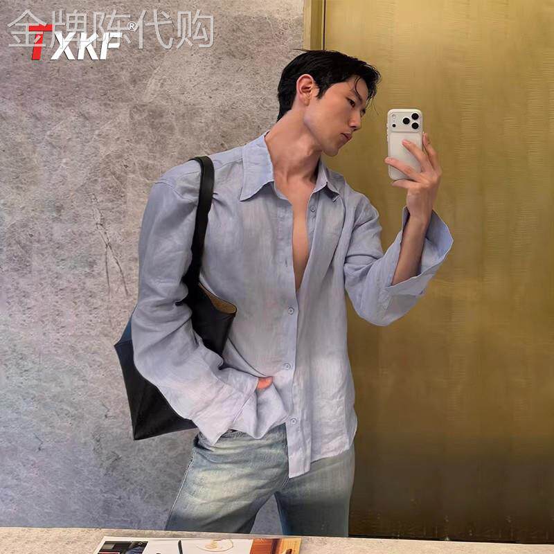 老钱风亚麻长袖衬衫男士2026新款夏季薄款高级感防晒衬衫外套男款