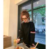 Thom 新款 休闲圆领针织毛衣情侣款 百搭显瘦双袖 彩条毛衣上衣女