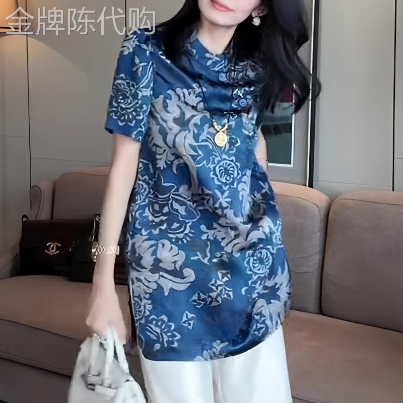 新中式高端重工短袖女2026年夏季新款复古改良旗袍醋酸大码上衣