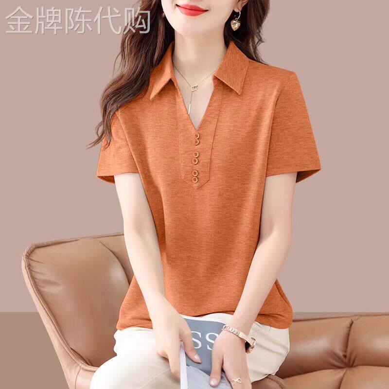 纯棉翻领短袖t恤女士夏2026新款polo小衫洋派减龄遮肚子显瘦上衣