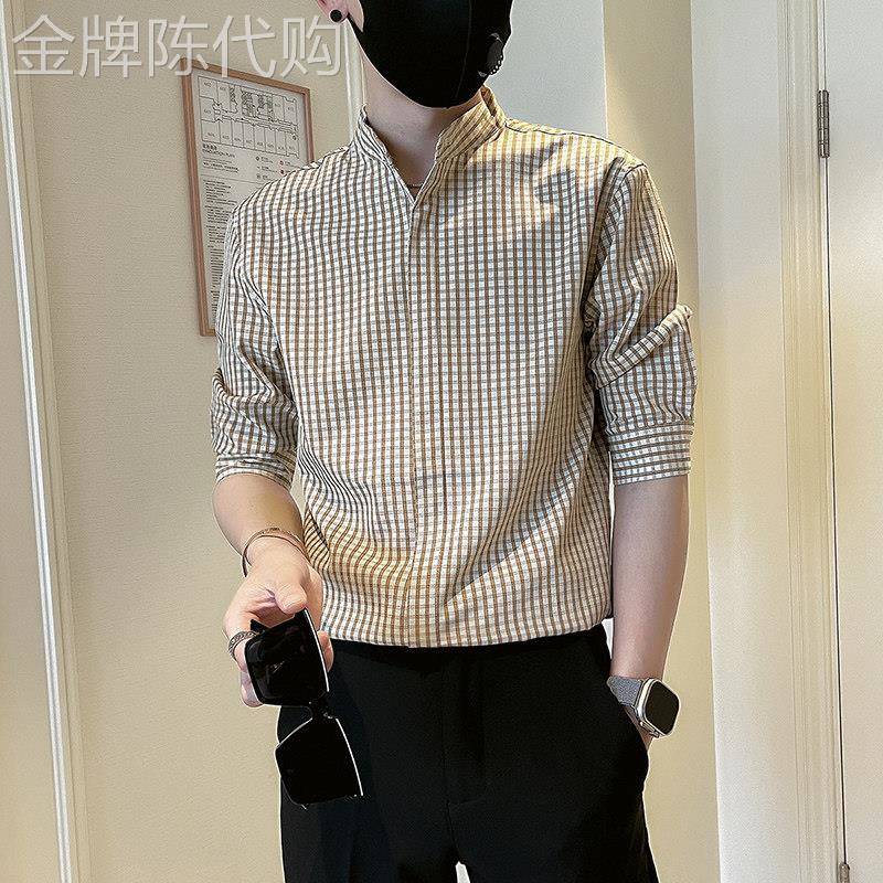 潮牌格子衬衫短袖男夏季新款轻奢高级感痞帅衬衫男款男士半袖上衣