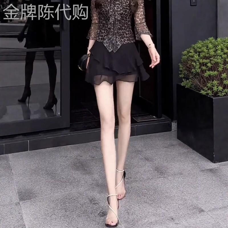 黑色雪纺短裙女夏季2026新款小个子高腰显瘦荷叶边a字包臀裙半裙