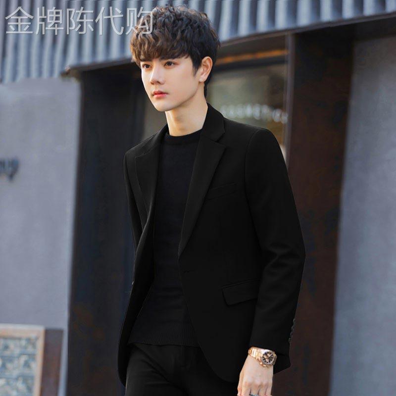 MK西装外套男正装休闲高级感商务男士西服套装修身免烫黑色单西潮