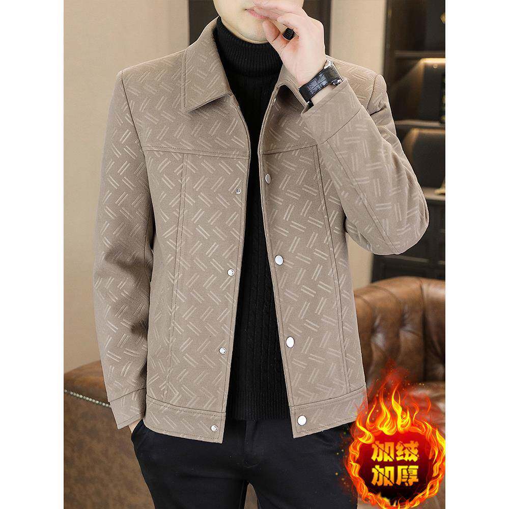 TWG秋冬季毛呢夹克男士加厚加绒潮流修身翻领休闲短款呢子外套