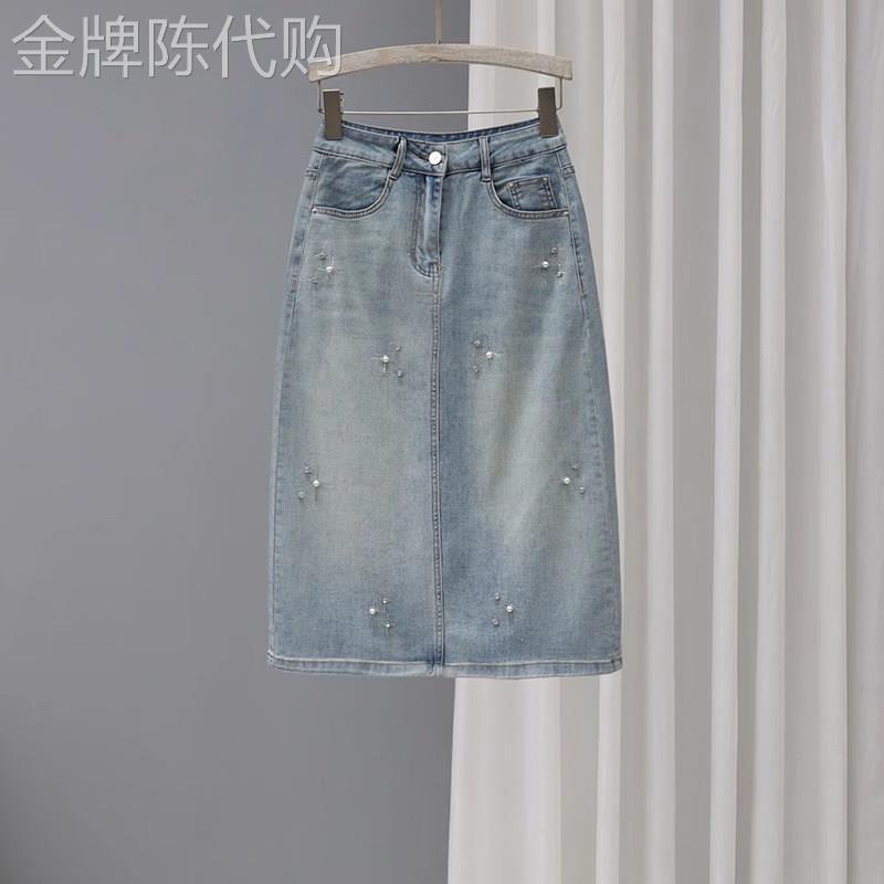 牛仔半身裙女夏季薄款2026新款高腰a字显瘦中长款直筒开叉包臀裙