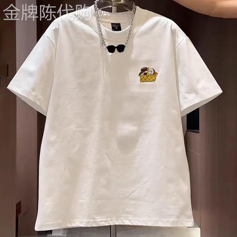 2026夏季潮牌圆领短袖T恤 男士趣味卡通刺绣简约个性情侣百搭半袖