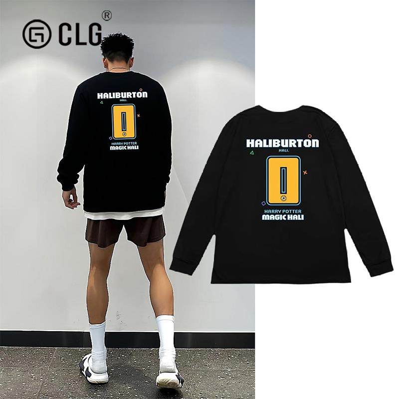 香港CLG潮牌美式男士长袖纯棉运动投篮服哈利伯顿0号跑步健身T恤