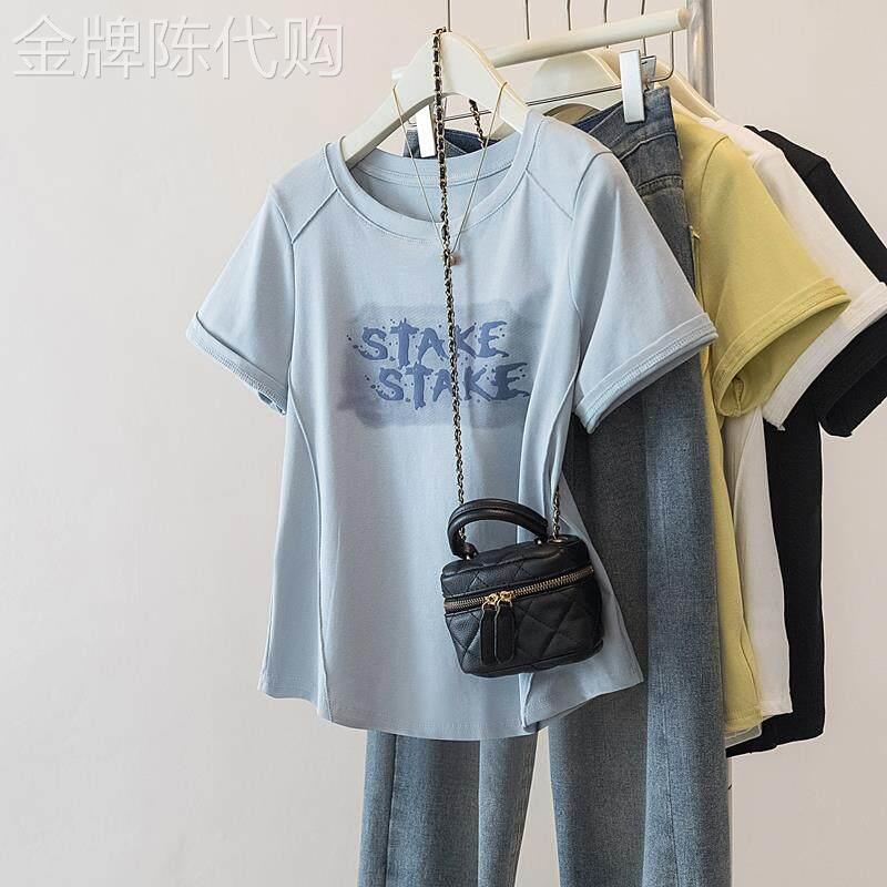 插肩袖正肩短袖T恤女士夏季2025新款大码胖mm鱼骨小衫不规则上衣