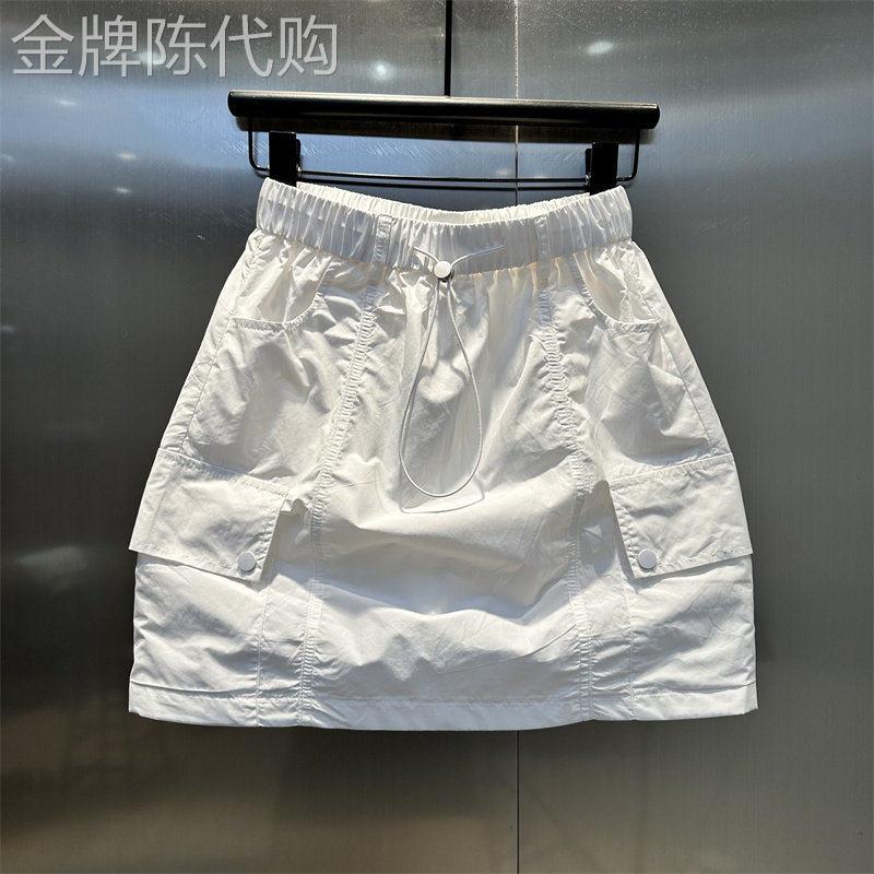 白色工装短裙女夏季2026新款松紧腰抽绳休闲运动包臀裙a字半身裙
