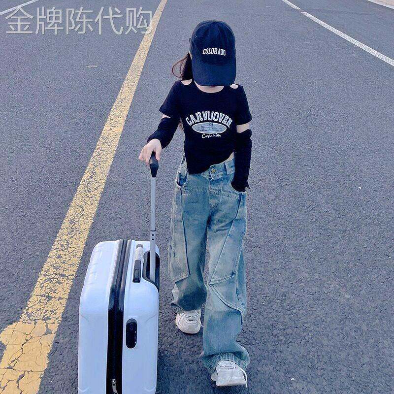 法国Uamtor女童夏装裤子2026新款大儿童时髦夏季小孩牛仔裤洋气潮
