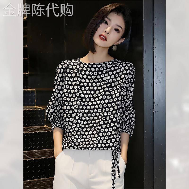 复古五分袖印花衬衫女夏季2026年新款休闲独特上衣泡泡袖衬衣洋气