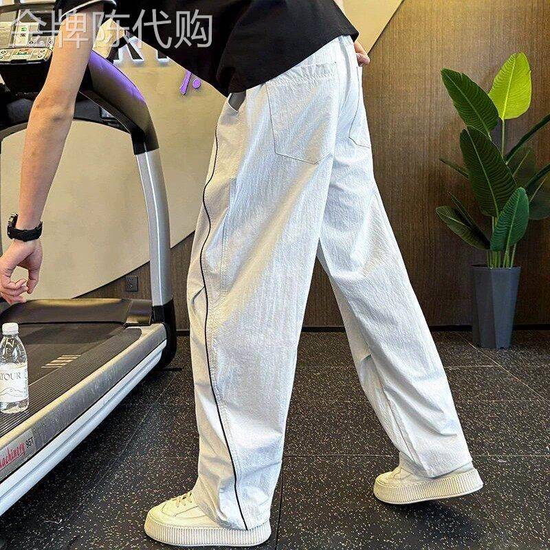 休闲裤男2026新款夏季美式潮牌宽松痞帅系带直筒裤褶皱拼接运动裤