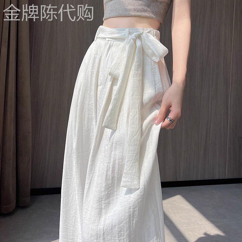白色亚麻宽裤女夏薄款2026新款小个子高腰宽松休闲棉麻拖地裤子