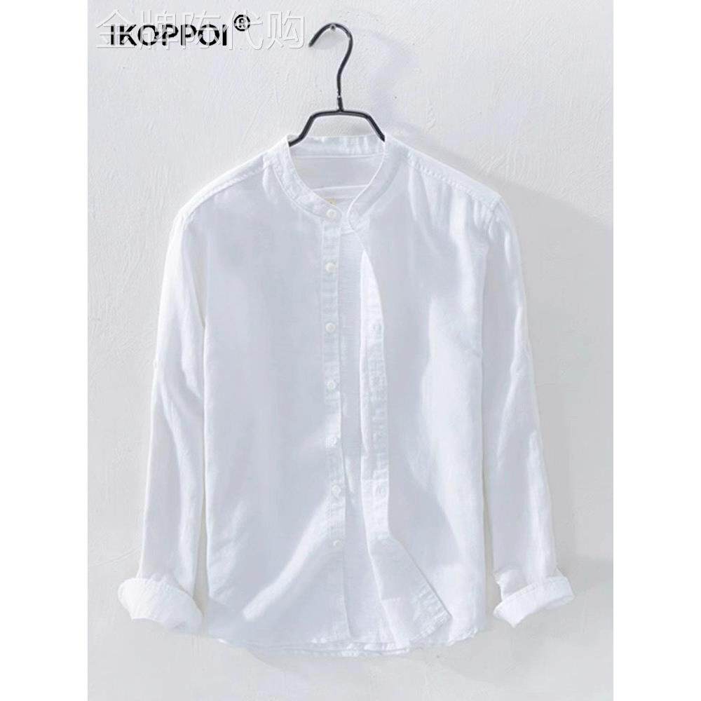 长袖衬衫男士夏季2025新款立领棉麻简约上衣服纯色薄款透气衬衣潮