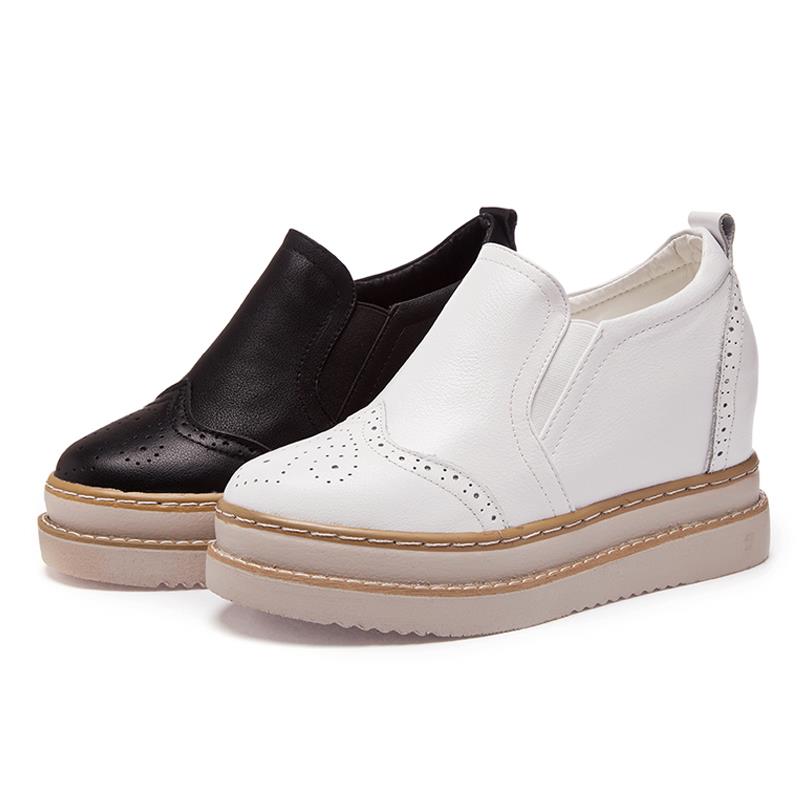 香港IT正品加绒真皮小白鞋松糕厚底内增高坡跟布克洛单鞋女鞋8cm