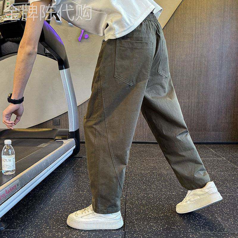 潮牌卡其绿直筒裤男款宽松阔腿裤痞帅美式复古男裤春夏季休闲裤子