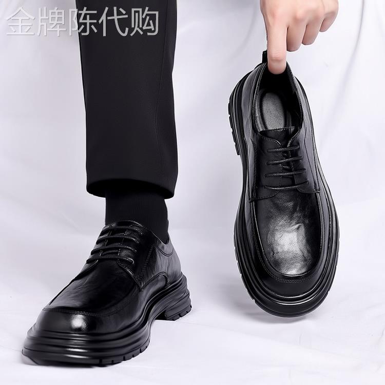 2025年新款西装皮鞋圆头德比鞋黑色商务休闲正装鞋子结婚新郎鞋