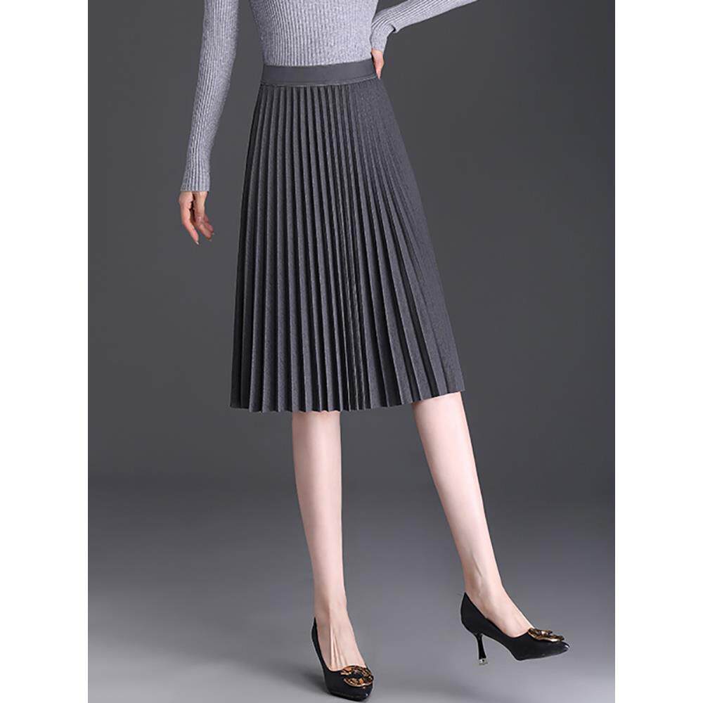 百褶半身裙女2025年春秋新款高腰显瘦中长款A字裙小个子遮胯伞裙