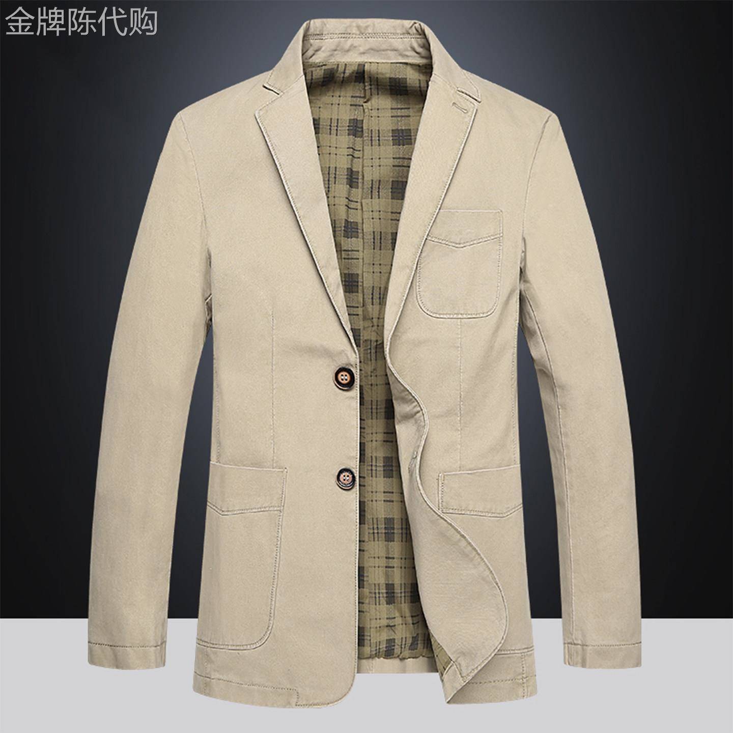 MK正品宽松纯棉西装外套男春秋款修身商务高端多口袋男士单西西服