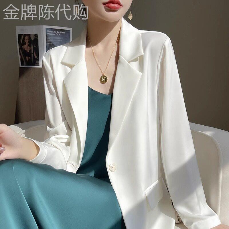 高级感醋酸白色西装外套女春秋薄款2025新款职业气质休闲 西服上