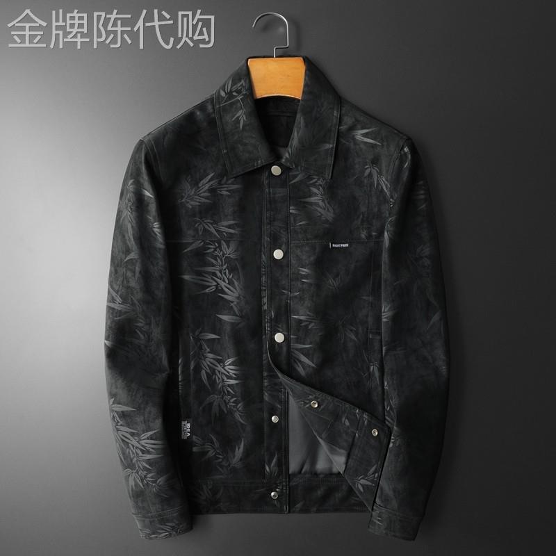 欧货高级感翻领麂皮绒上衣男春秋款韩版时尚潮流百搭痞帅夹克外套