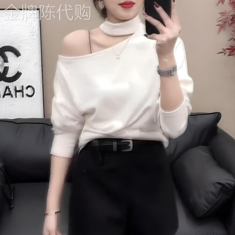 设计感纯欲露肩挂颈打底衫女2026春季新款休闲百搭简约超好看上衣