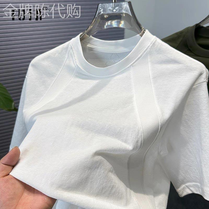 亚麻短袖t恤男士夏季潮牌宽松棉麻圆领半袖T恤百搭拼接休闲上衣