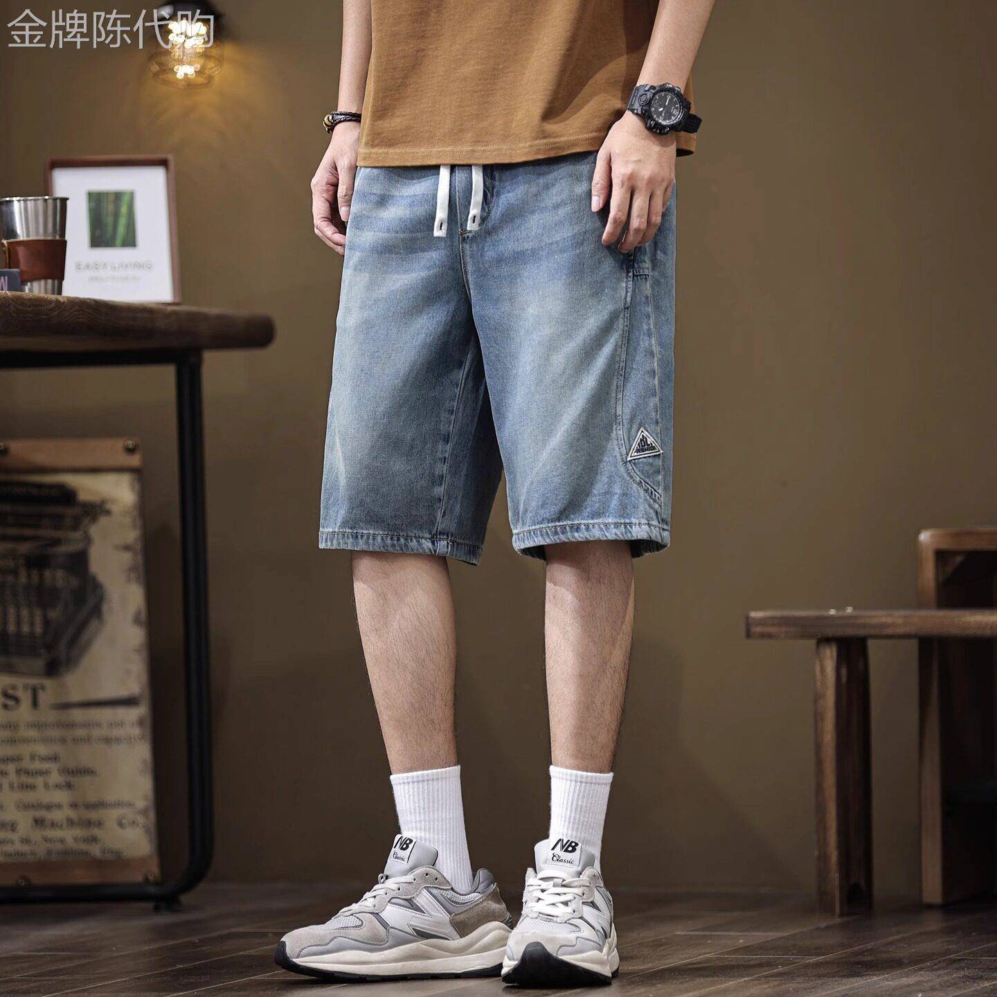 潮牌莱赛尔天丝牛仔短裤男夏季新款直筒工装马裤大码休闲五分中裤