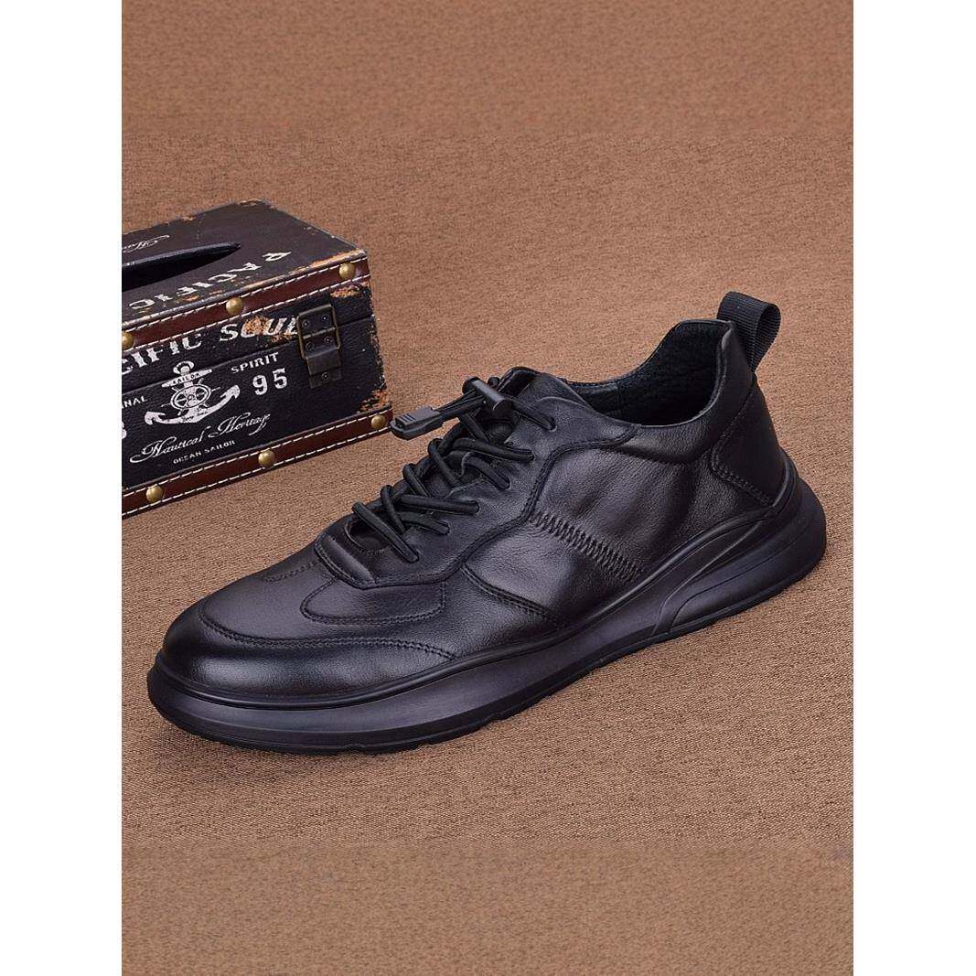 男鞋冬季加绒2025新款真皮软底防臭跑步运动鞋子英伦男士休闲皮鞋