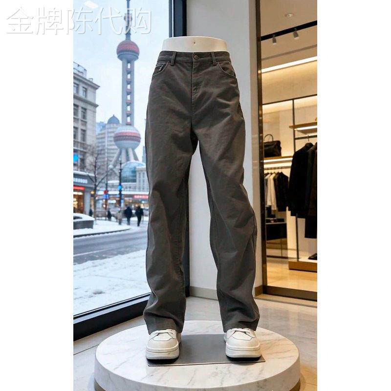 潮牌咖色复古宽松直筒裤男款垂感水洗纯棉裤子修身显瘦弯刀牛仔裤