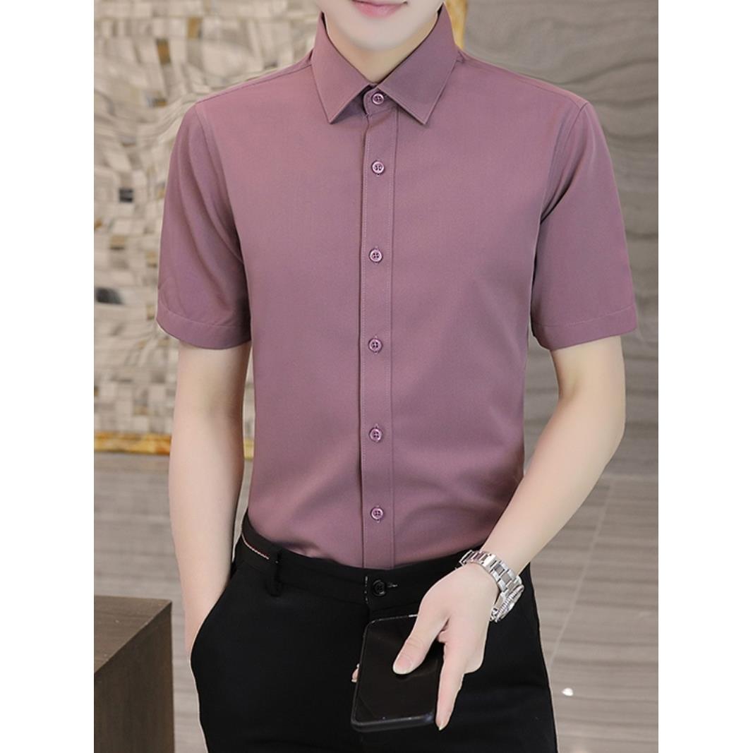 潮牌夏季短袖衬衫男士冰丝商务正装休闲免烫防皱衬衣男装半袖上衣