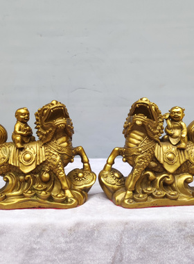 铜送子麒麟神兽一对摆件招财家居