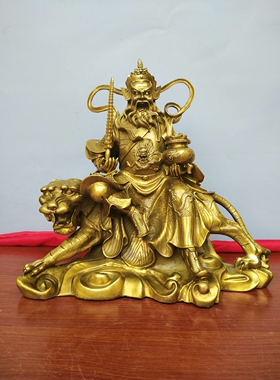 黄铜招财骑虎财神赵公明坐像摆件