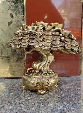 黄铜招财门厅聚宝盆摇钱树摆件