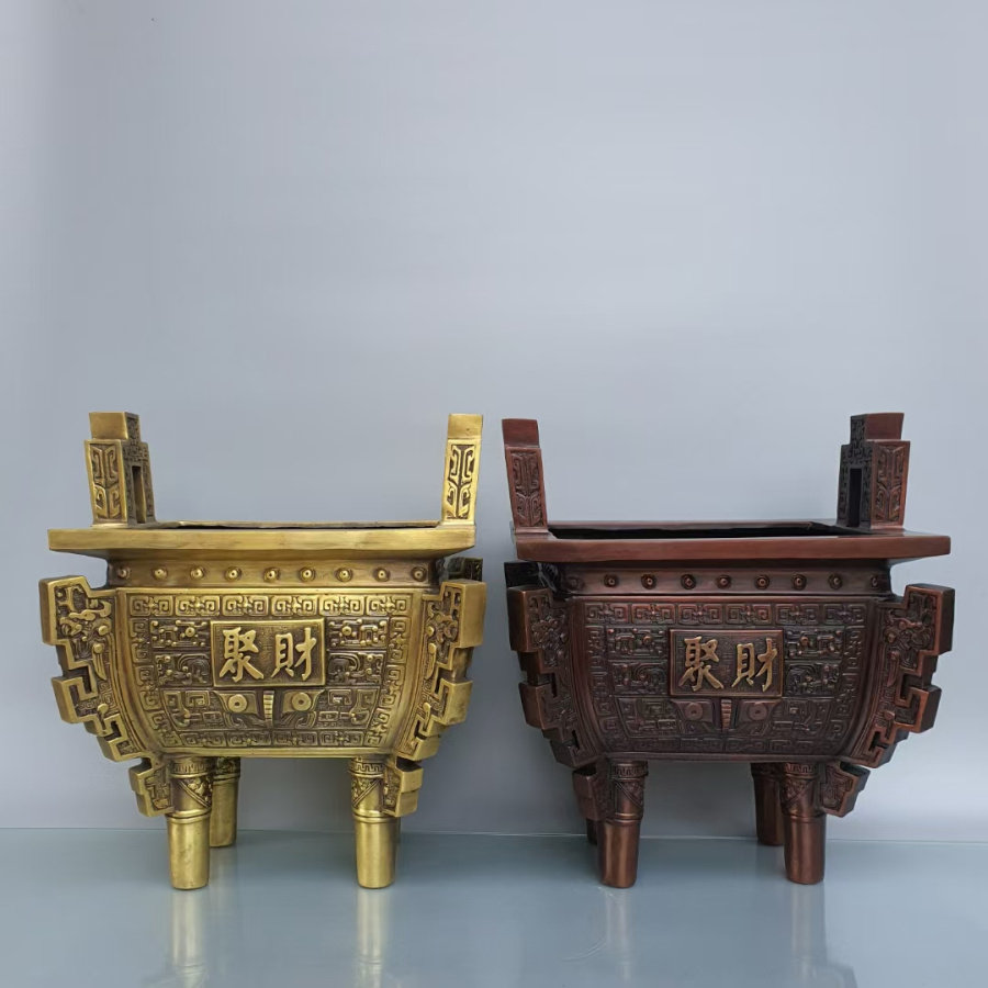 铜聚财宝鼎摆件纯铜四方鼎铜香炉招财风水工艺品家居门厅礼品桌面