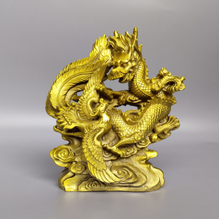 铜龙凤呈祥摆件家居客厅桌面装饰龙飞凤舞铜金龙凤一对家居摆设