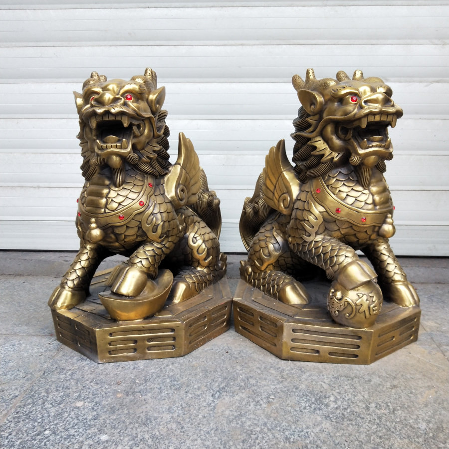 大号铜财富麒麟一对招财摆件门厅