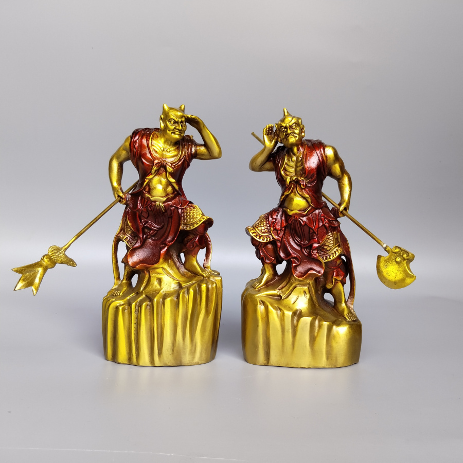 千里眼顺风耳铜摆件哼哈二将左右门神像家用玄关眼观四路耳听八方