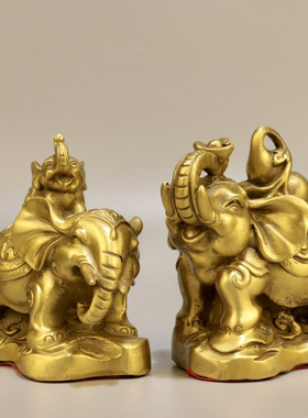 黄铜招财元宝葫芦大象摆件一对