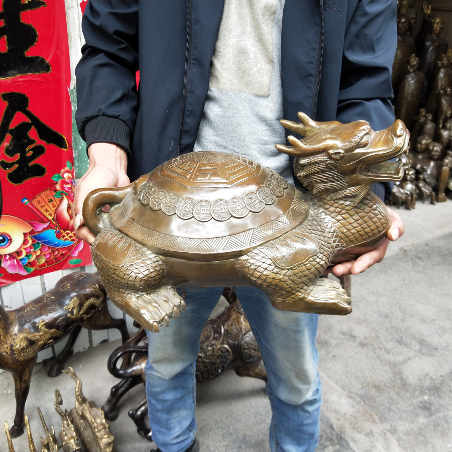 复古铜龙龟摆件大号龙头乌龟直头金钱龟八卦招财家居风水中式铜龟