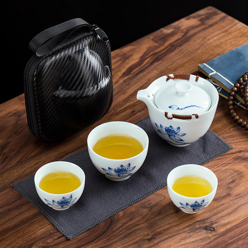 手绘旅行快客杯功夫茶具便携式小套装一壶三N杯户外车载陶瓷泡茶
