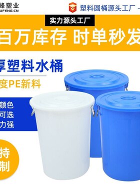 大号户外塑料圆桶加厚食品t水桶家用手提发酵酒桶蓝白色消毒化工