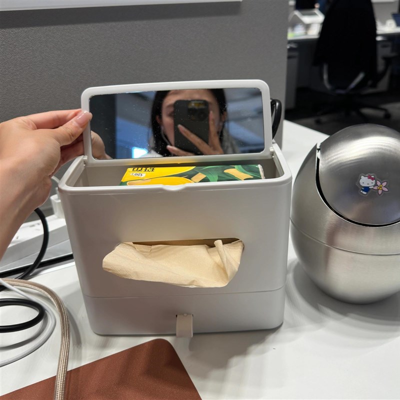 镜子办公室桌面多功能抽纸v盒抽屉式化妆品收纳盒大容量分层整理