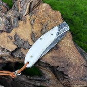 牛骨没锁大马士革钢迷你户外折叠式 高硬度.锋利水果 刀露营便携式